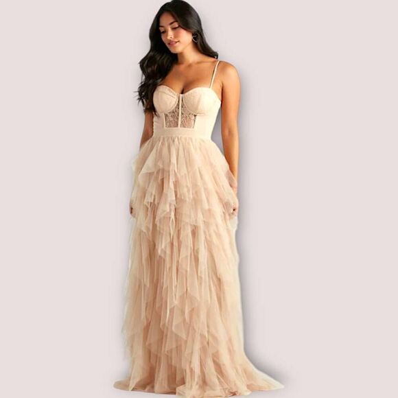 Ruth Womens Gown Sz XS Corset Bustier Ruffle Prom Wedding Swiftie Coquette Forma - Picture 1 of 14